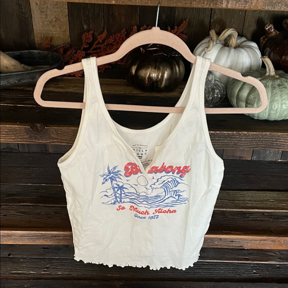 Billabong White Tank with Red and Blue Graphic